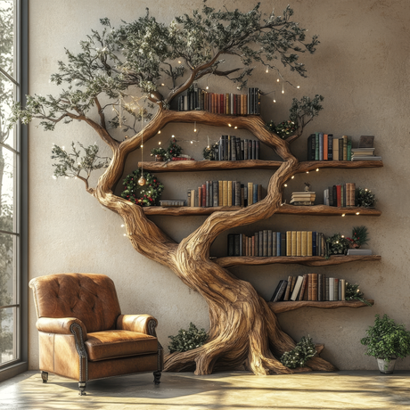 Everwyn Sculpted Solid Wood Tree Bookshelf - Timberustic Tree Bookshelf