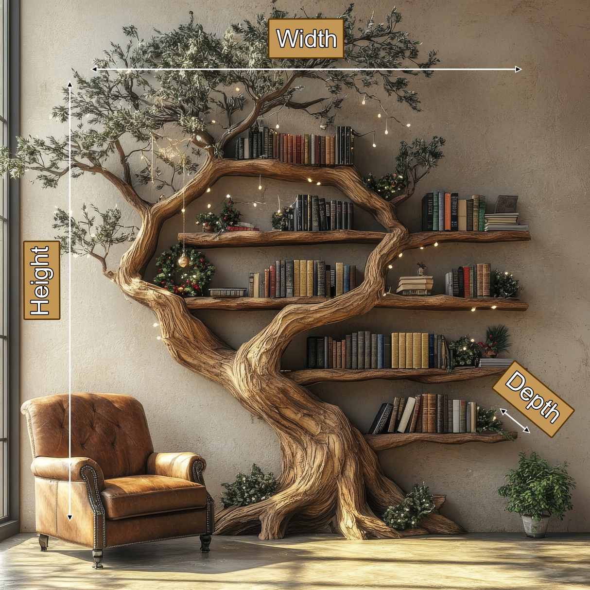 Everwyn Sculpted Solid Wood Tree Bookshelf - Timberustic Tree Bookshelf