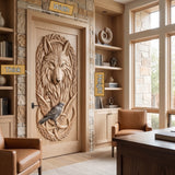 Fenrath Handcrafted Solid Wood Wolf and Raven Single Door