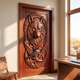 Fenrath Handcrafted Solid Wood Wolf and Raven Single Door