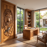 Fenrath Handcrafted Solid Wood Wolf and Raven Single Door Teak - Timberustic Door