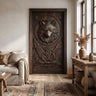 Fenrir Sculpted Solid Wood Wolf Spirit Single Door Dark Walnut - Timberustic Door