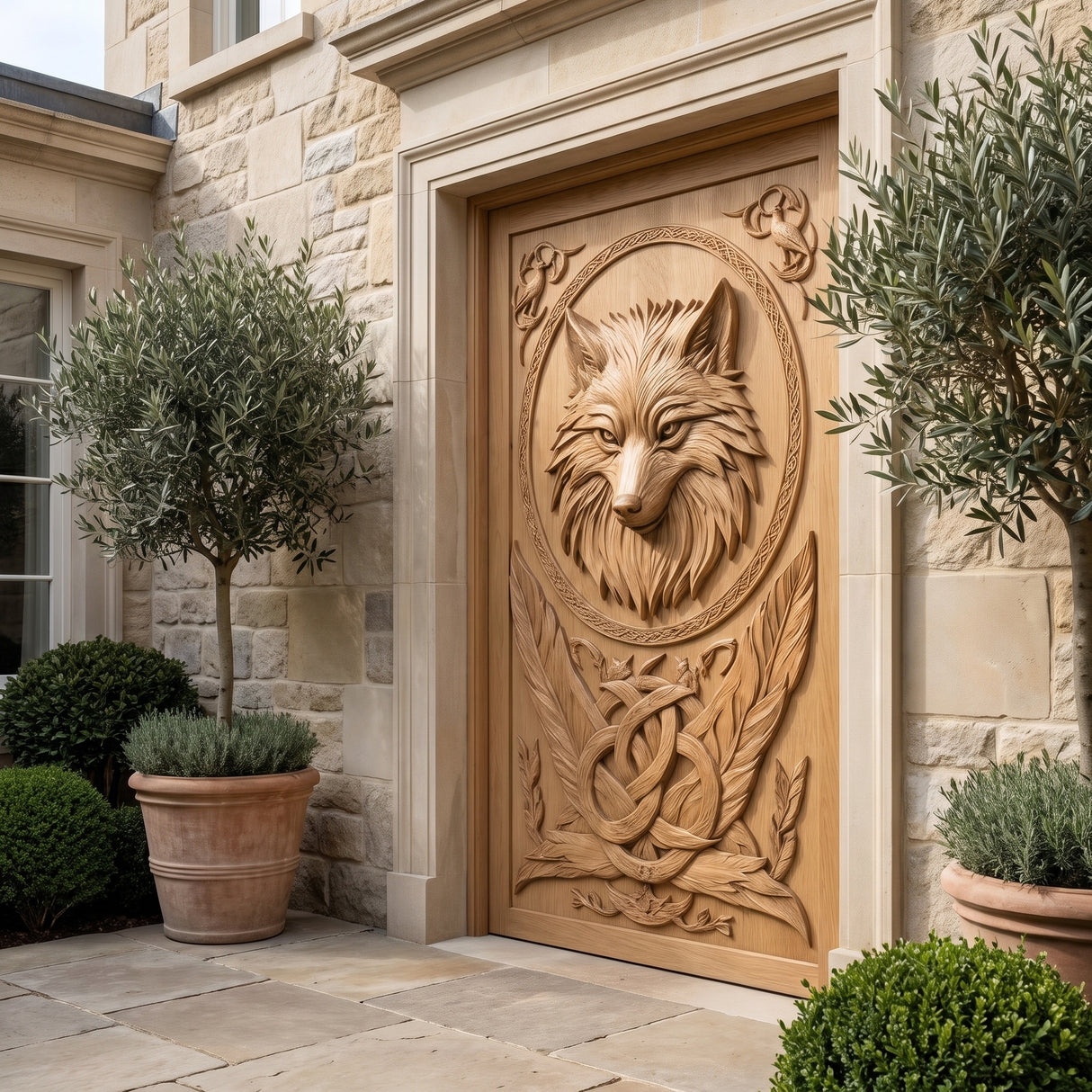 Fenrir Sculpted Solid Wood Wolf Spirit Single Door