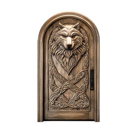 Fenrira Handcrafted Solid Wood Wolf Single Door Natural Oak - Timberustic Door