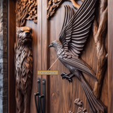 Fenroryn Handcrafted Solid Wood Wolf & Raven Double Doors