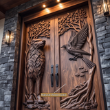 Fenroryn Handcrafted Solid Wood Wolf & Raven Double Doors