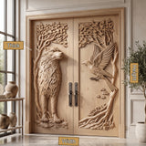 Fenroryn Handcrafted Solid Wood Wolf & Raven Double Doors