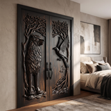 Fenroryn Handcrafted Solid Wood Wolf & Raven Double Doors