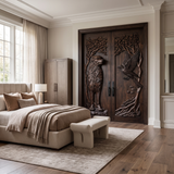 Fenroryn Handcrafted Solid Wood Wolf & Raven Double Doors