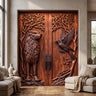 Fenroryn Handcrafted Solid Wood Wolf and Raven Double Doors Mahogany - Timberustic Door