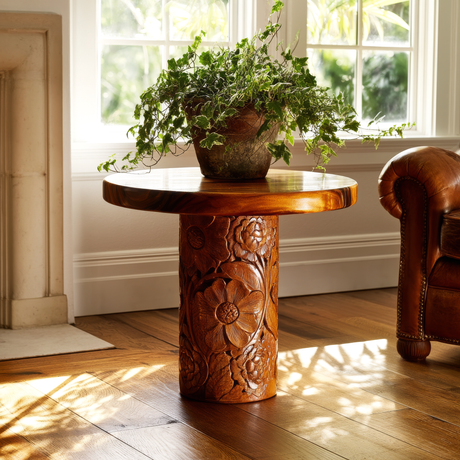 Florane Sculpted Solid Wood Pedestal Stand - Timberustic Pedestal Stand