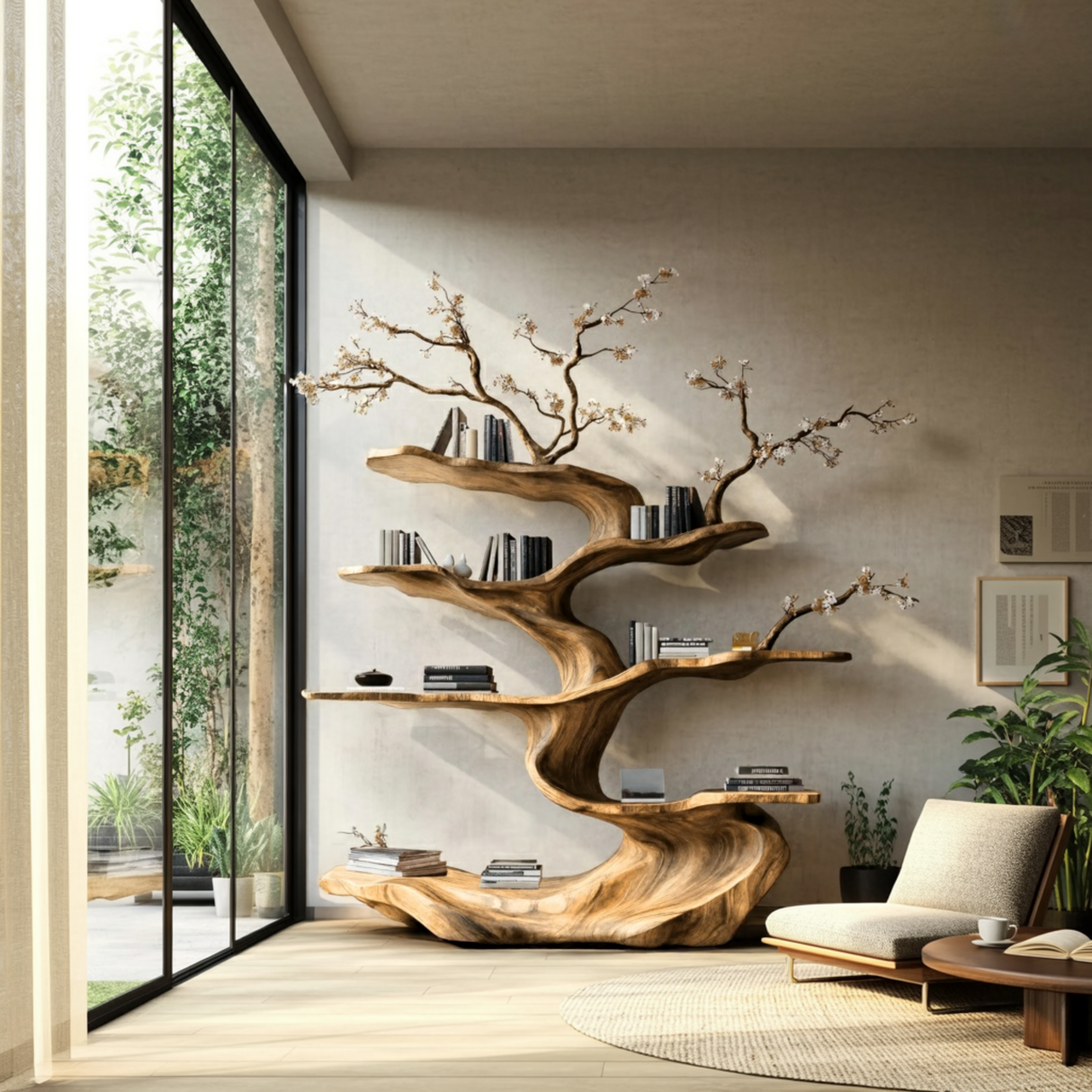 Floraryn Flow Handcrafted Blossom Live Edge Tree Bookshelf