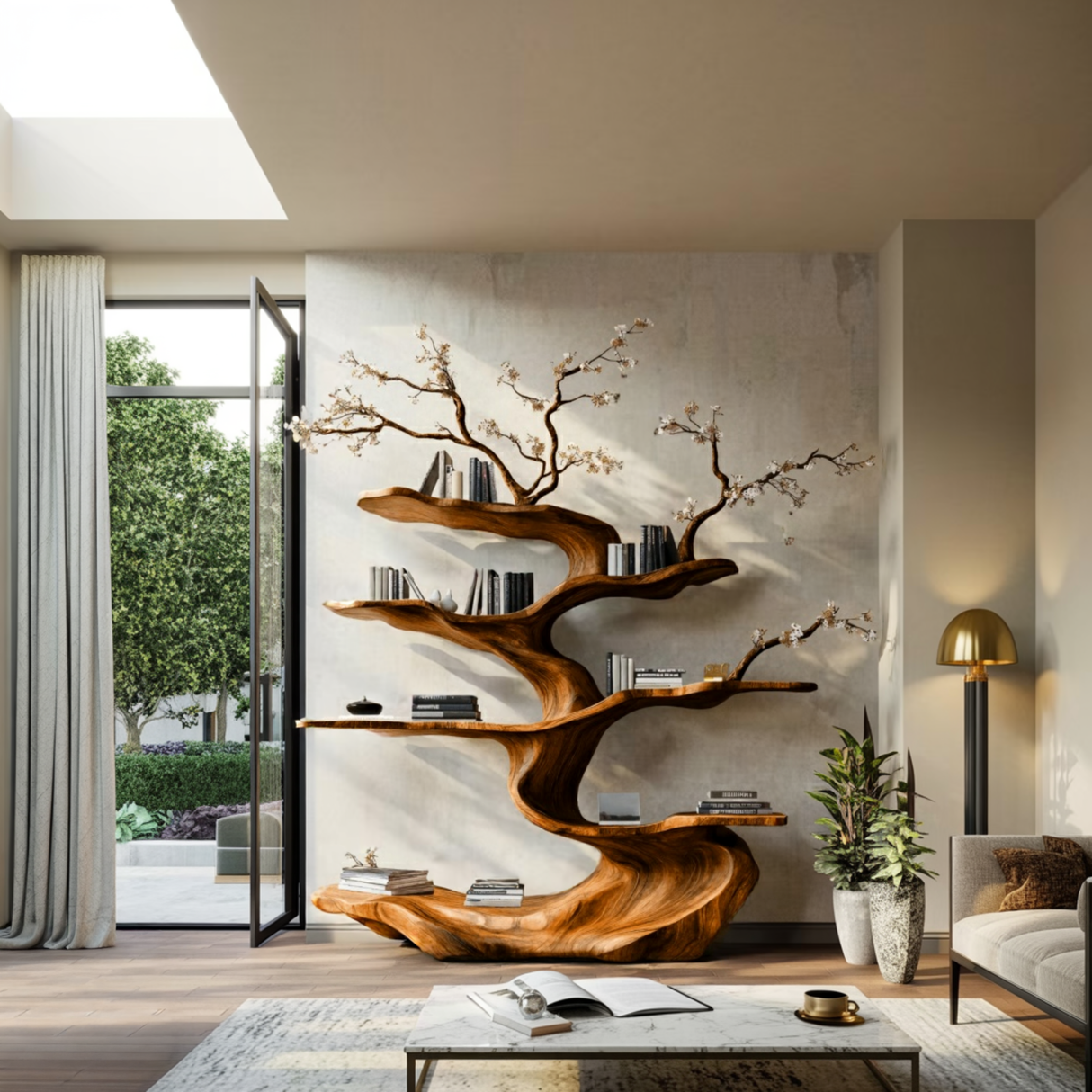 Floraryn Flow Handcrafted Blossom Live Edge Tree Bookshelf