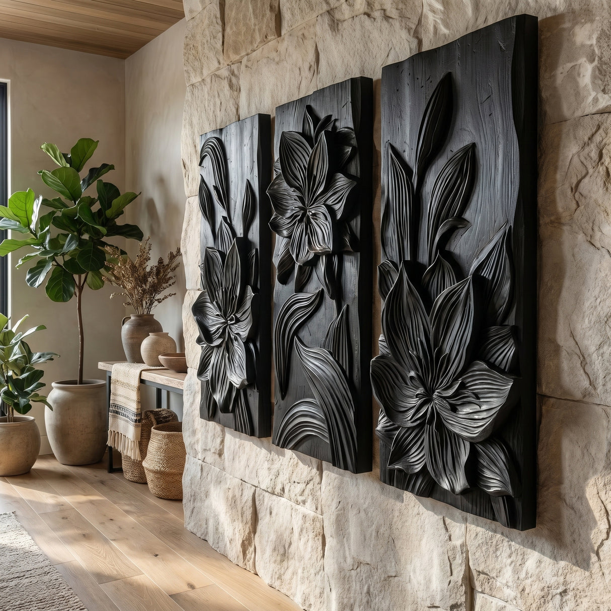 Floravelle Handcrafted Solid Wood Floral Wall Art