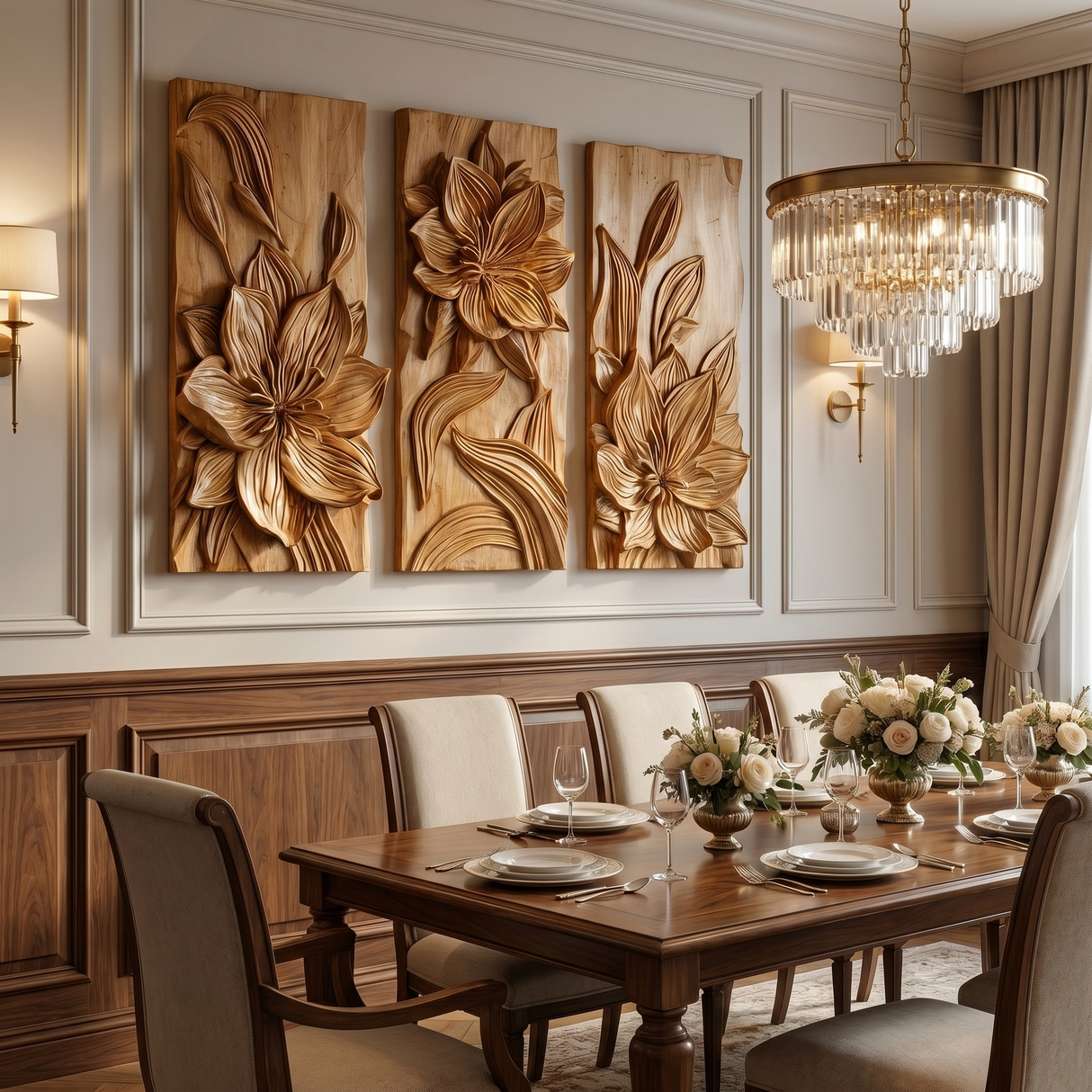 Floravelle Handcrafted Solid Wood Floral Wall Art
