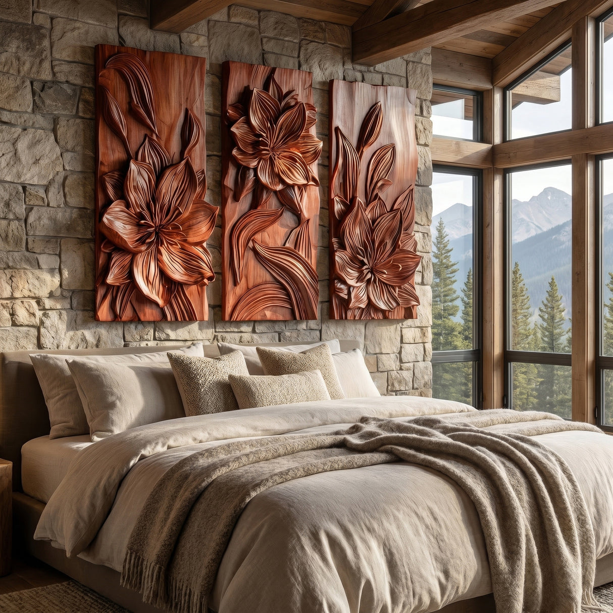 Floravelle Handcrafted Solid Wood Floral Wall Art