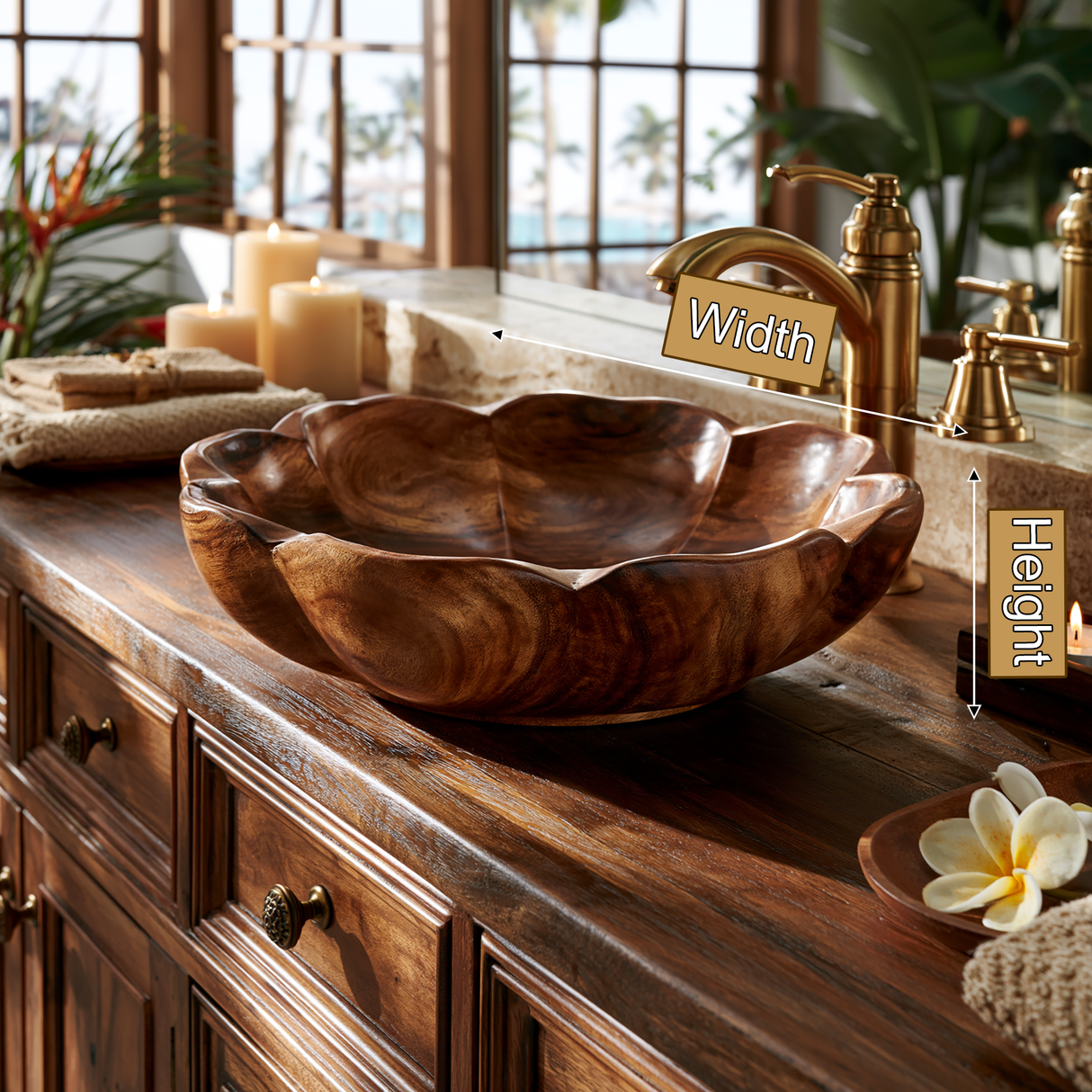 Floravelle Handcrafted Solid Wood Flower Vessel Sink - Timberustic Vessel Sinks