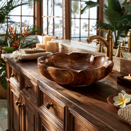 Floravelle Handcrafted Solid Wood Flower Vessel Sink - Timberustic Vessel Sinks