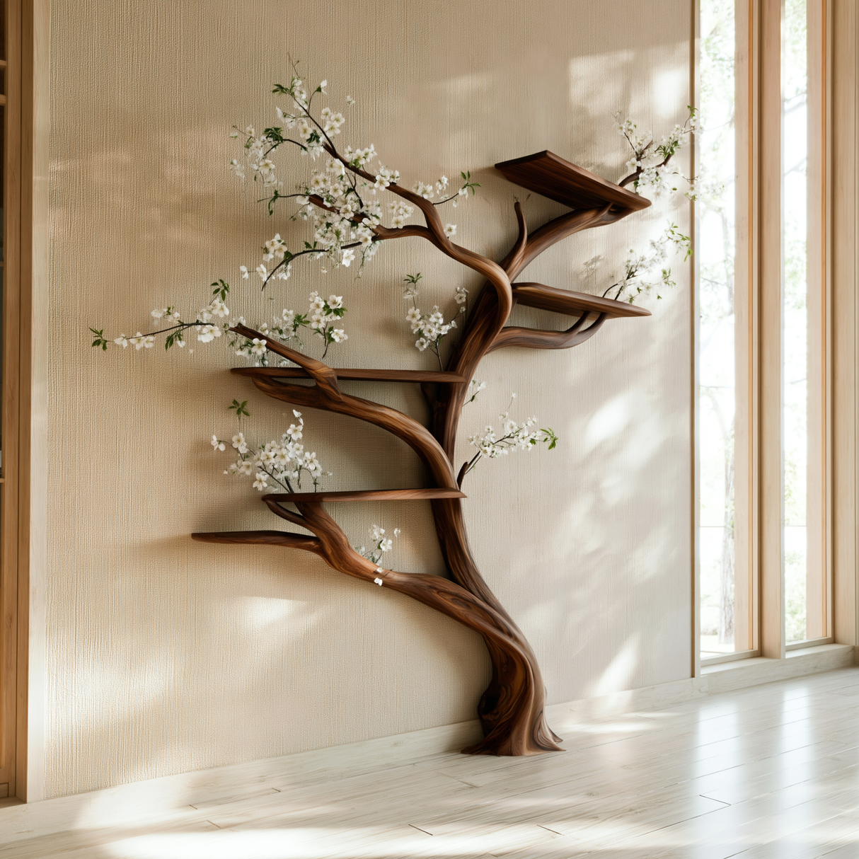 Floravern Handcrafted Solid Wood Tree Bookshelf