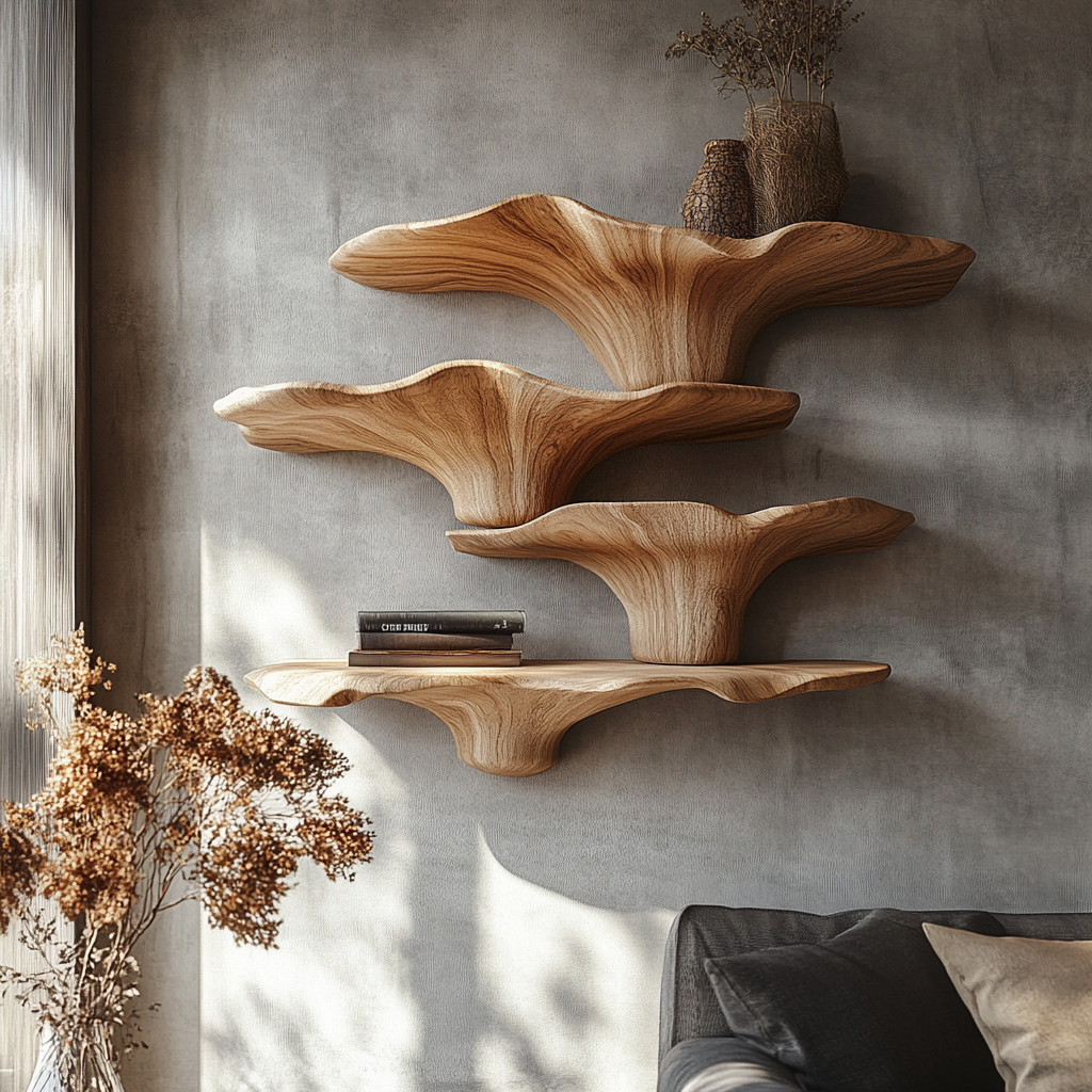 Floravern Sculpted Solid Wood Mushroom Floating Shelf - Timberustic Floating Shelf