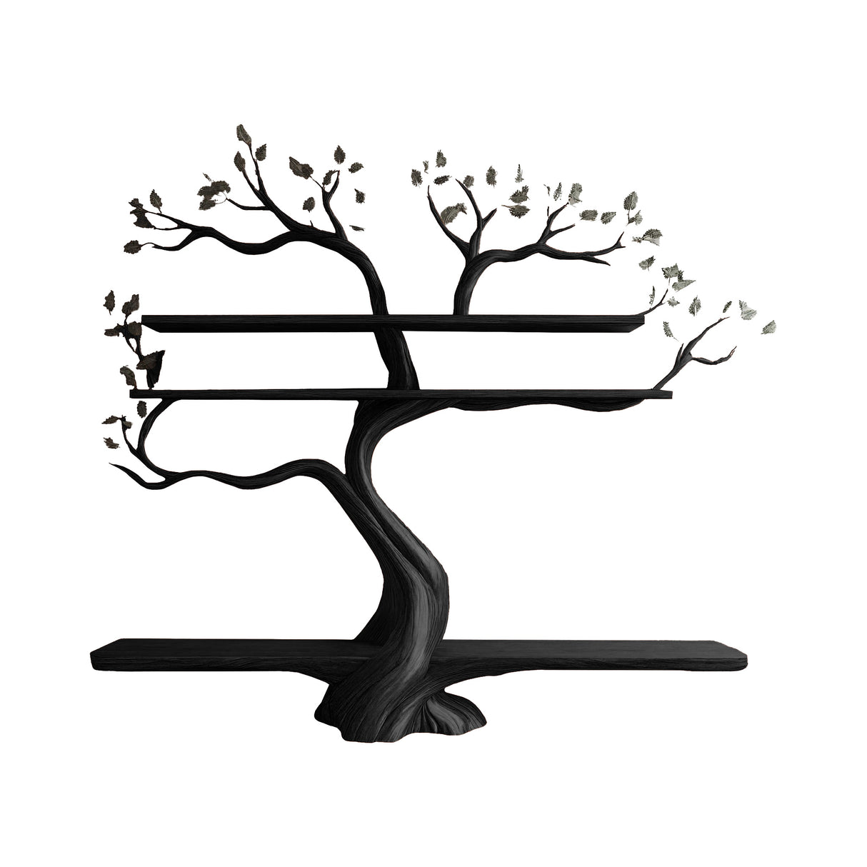 Florentis Sculpted Solid Wood Tree Bookshelf with Bench Black - Timberustic Tree Bookshelf with Bench