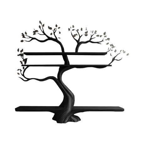 Florentis Sculpted Solid Wood Tree Bookshelf with Bench Black - Timberustic Tree Bookshelf with Bench