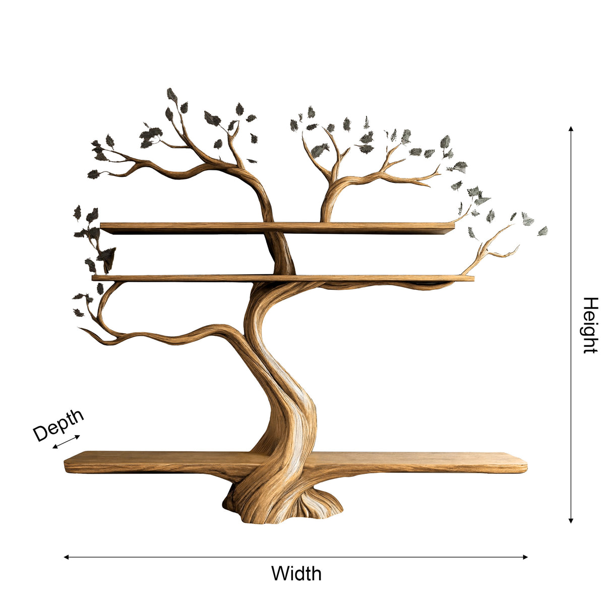 Florentis Sculpted Solid Wood Tree Bookshelf with Bench - Timberustic Tree Bookshelf with Bench