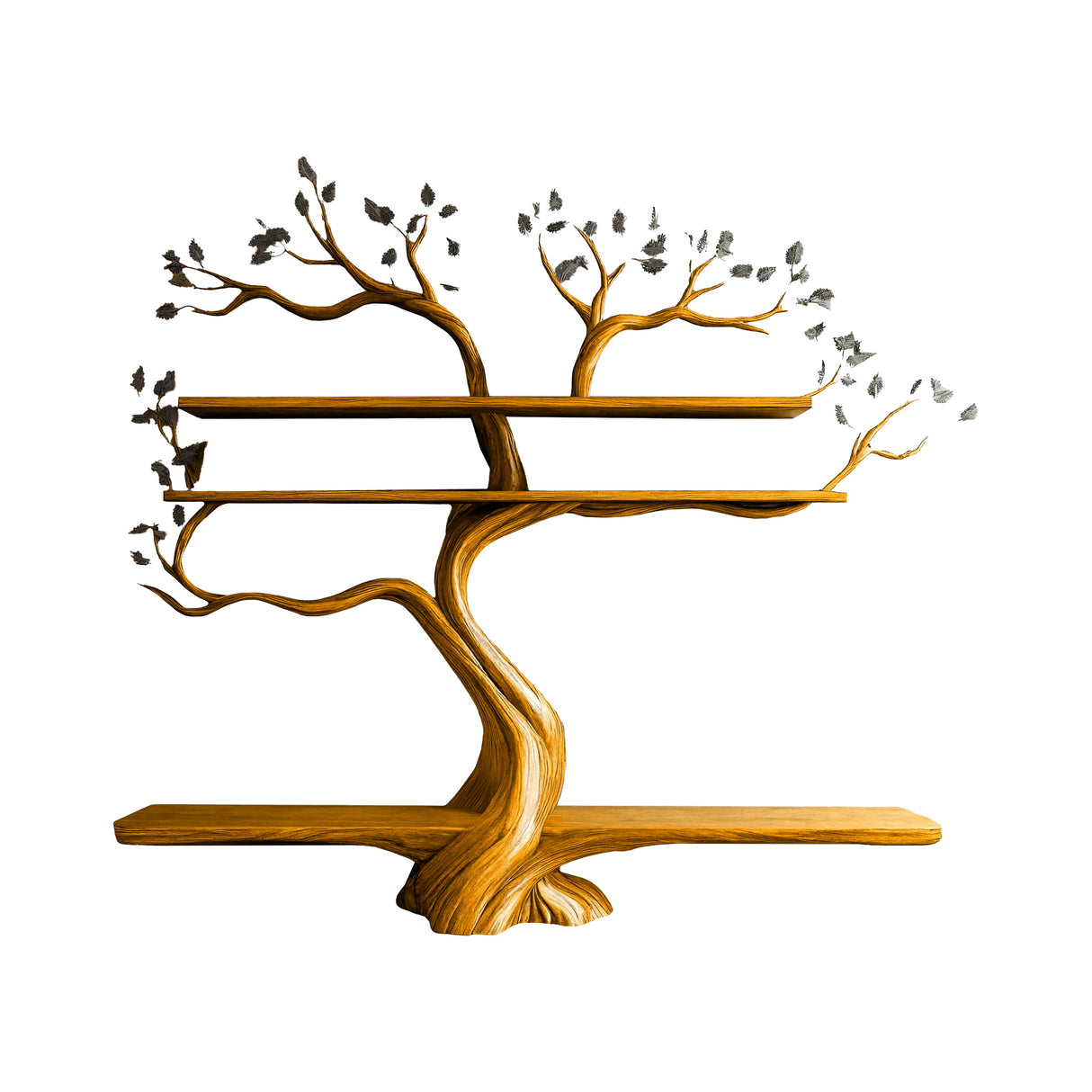 Florentis Sculpted Solid Wood Tree Bookshelf with Bench Teak - Timberustic Tree Bookshelf with Bench
