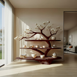 Florentis Sculptural Live Edge Solid Wood Tree Bookshelf