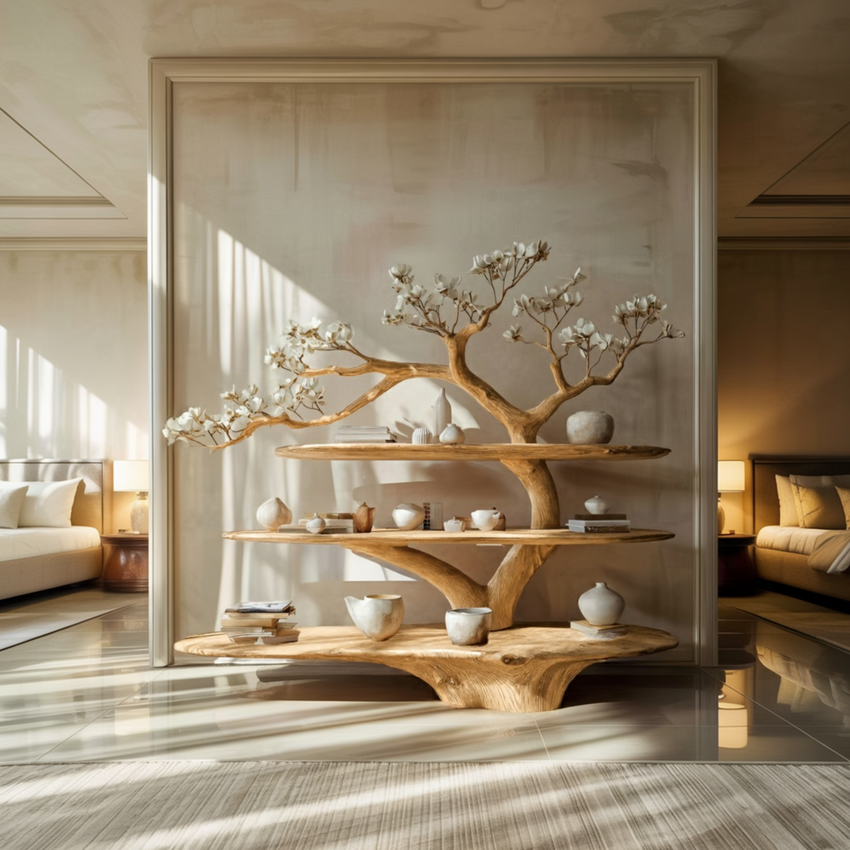 Florentis Sculptural Live Edge Solid Wood Tree Bookshelf