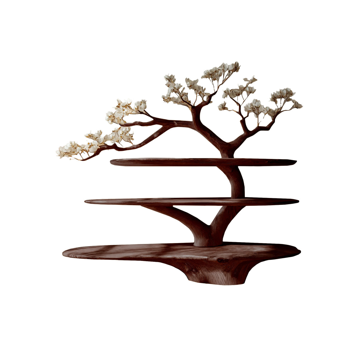 Florentis Sculptural Live Edge Solid Wood Tree Bookshelf