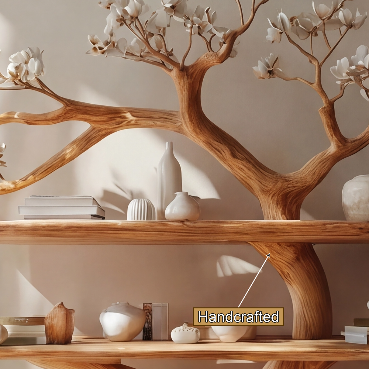 Florentis Sculptural Live Edge Solid Wood Tree Bookshelf - Timberustic Tree Bookshelf