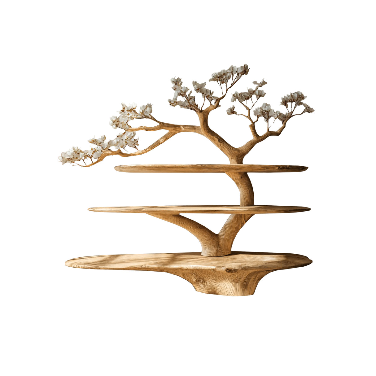 Florentis Sculptural Live Edge Solid Wood Tree Bookshelf