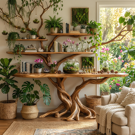Florien Sculpted Solid Wood Console Table with Shelves - Timberustic Console Table with Shelves