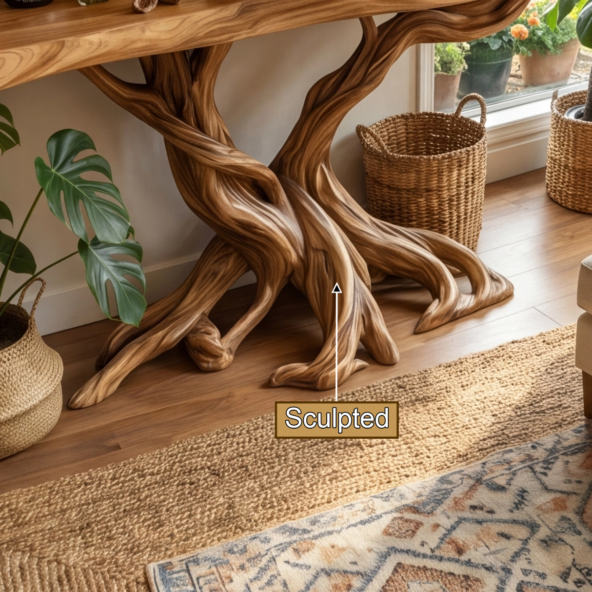 Florien Sculpted Solid Wood Console Table with Shelves - Timberustic Console Table with Shelves