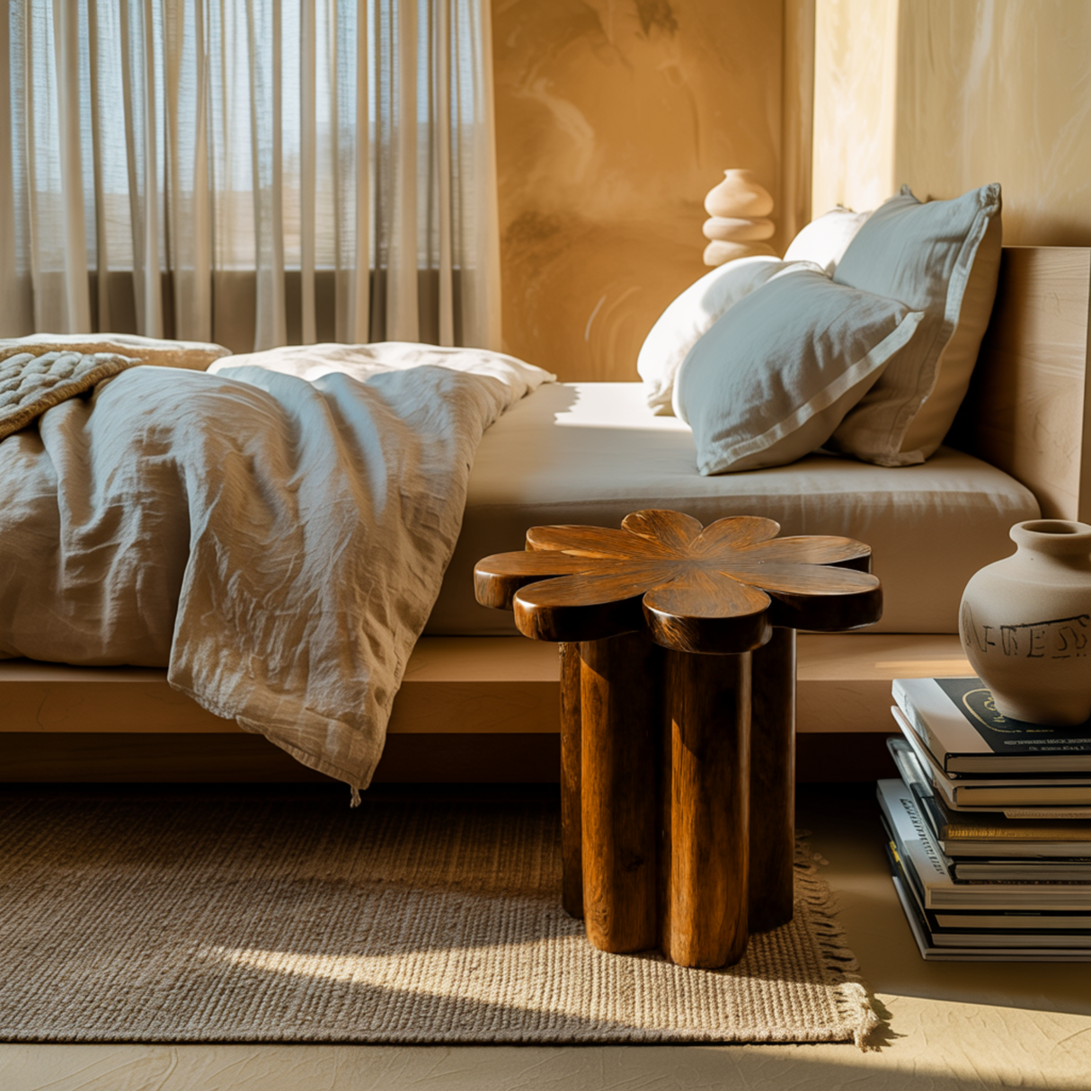 Florin Sculpted Solid Wood Side Table