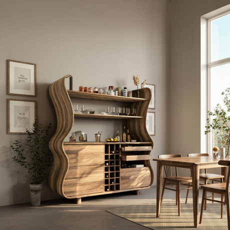 Flowcrest Sculpted Solid Wood Bar Cabinet