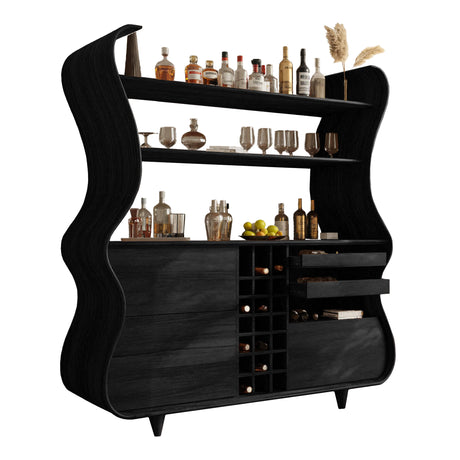 Flowcrest Sculpted Solid Wood Bar Cabinet