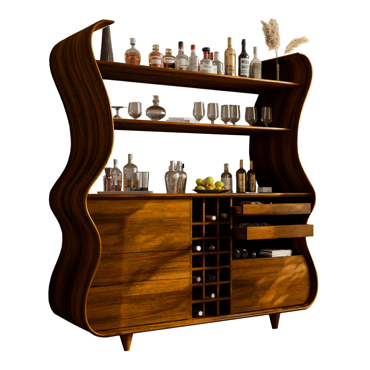 Flowcrest Sculpted Solid Wood Bar Cabinet Brown - Timberustic Bar Cabinet