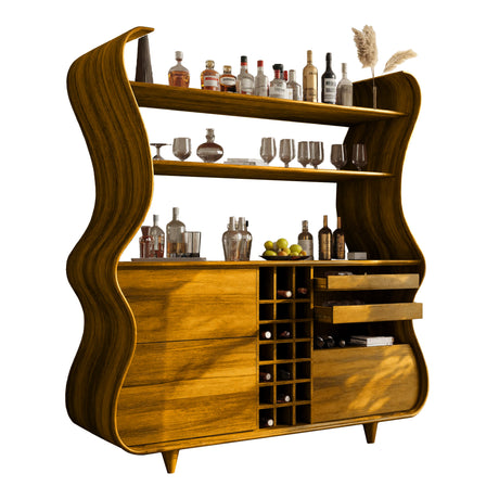 Flowcrest Sculpted Solid Wood Bar Cabinet