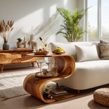 Flowcurve Handcrafted Solid Wood Side Table