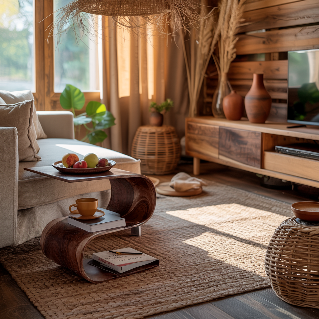 Flowcurve Handcrafted Solid Wood Side Table