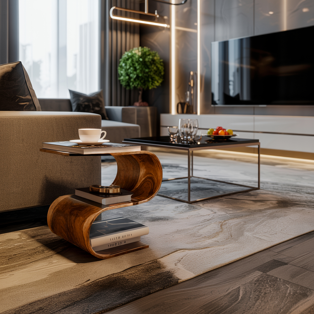 Flowcurve Handcrafted Solid Wood Side Table