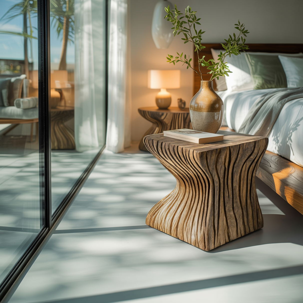 Flowing Solid Wood Bedside Table