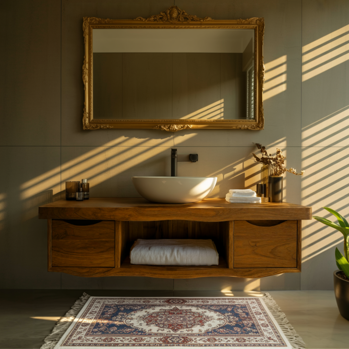 Flowline Solid Wood Floating Bathroom Vanity With Drawers