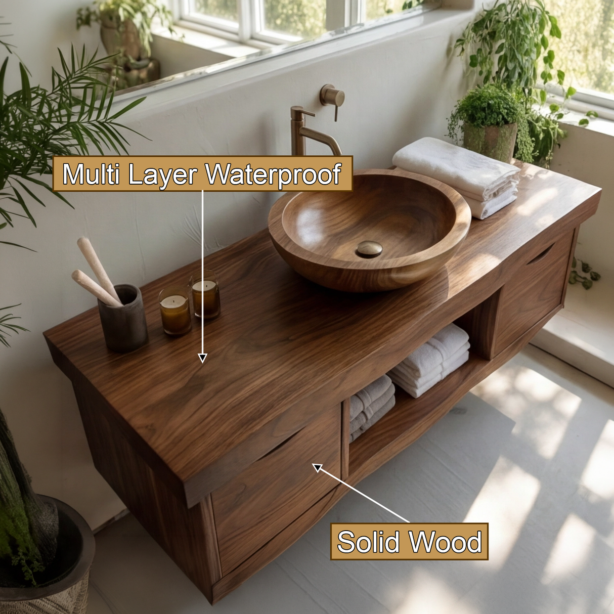 Flowline Solid Wood Floating Bathroom Vanity With Drawers - Timberustic Floating Bathroom Vanity With Drawers