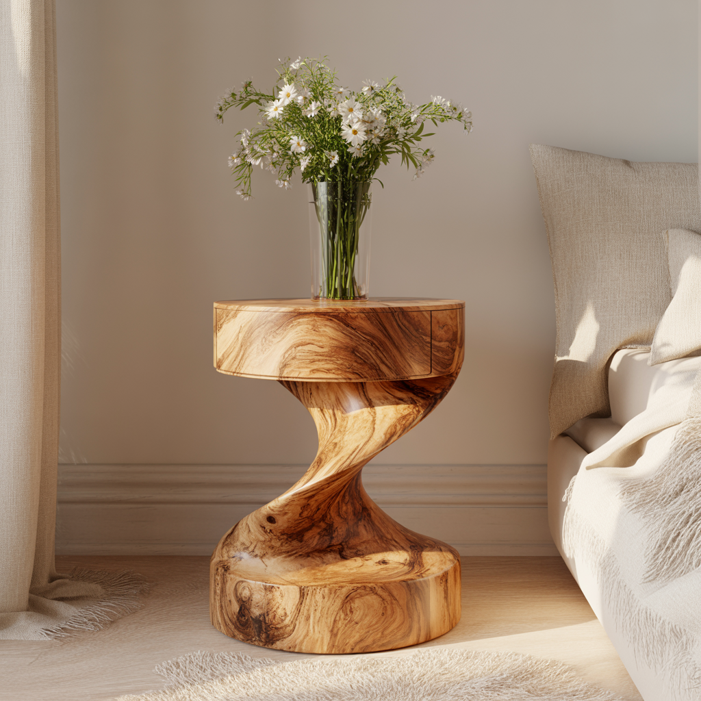 Flowtwist Handcrafted Solid Wood Bedside Table