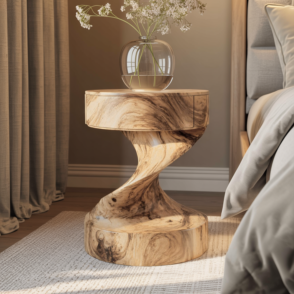Flowtwist Handcrafted Solid Wood Bedside Table