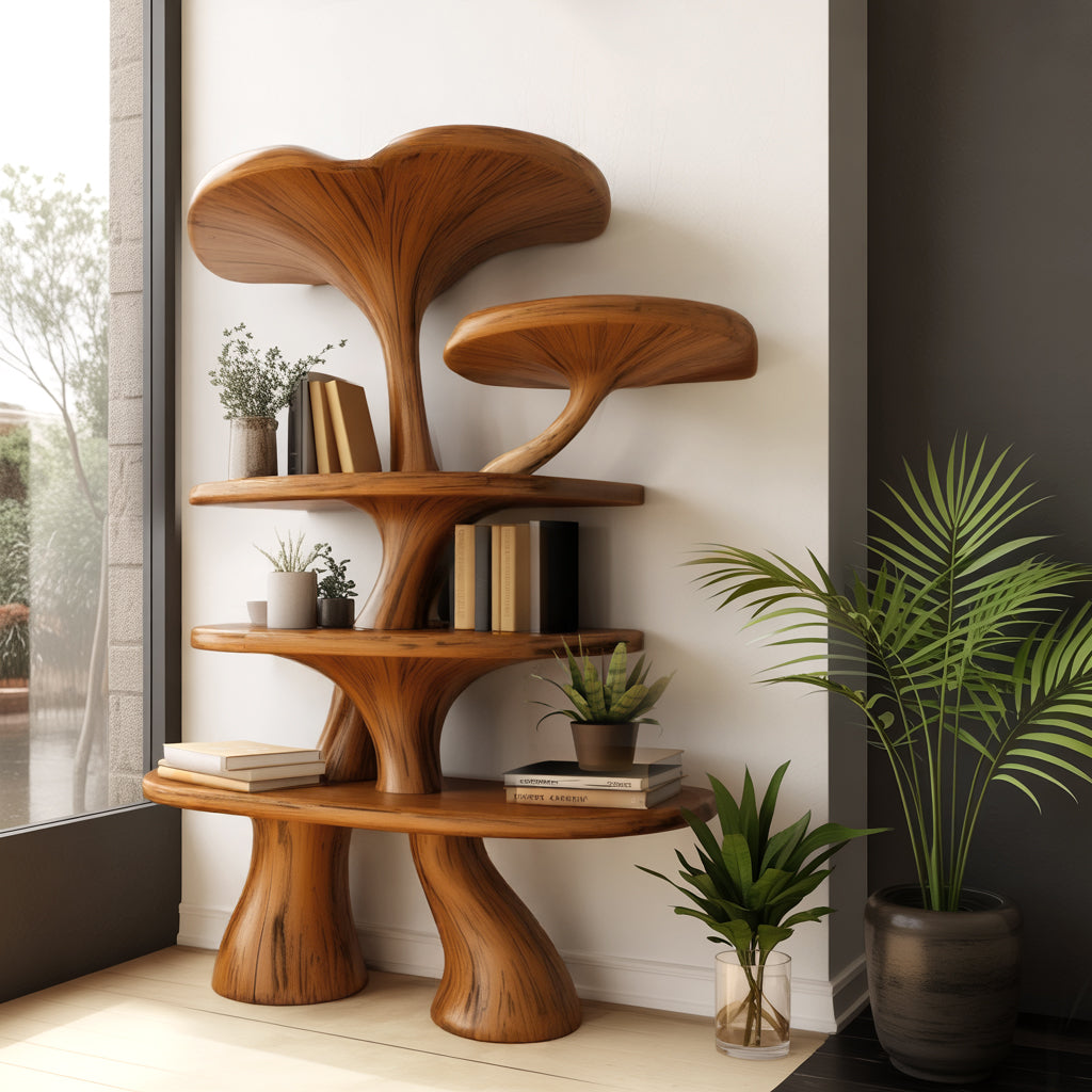 Fora Sculpted Natural Hardwood Mushroom Bookshelf
