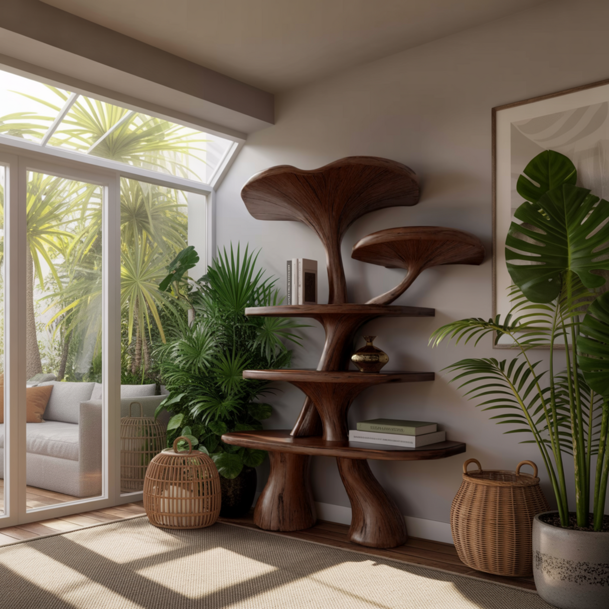 Fora Sculpted Natural Hardwood Mushroom Bookshelf